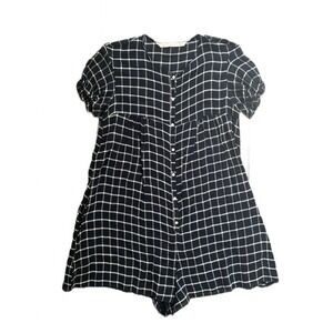Zara Women's Short Sleeve‎ Romper Jumpsuit Blue White Checkered Lined Pockets S